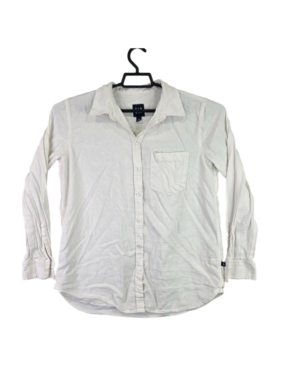 Mens Gap White Linen Rayon Blend Button Up Shirt Long Sleeve Front Pocket Size M